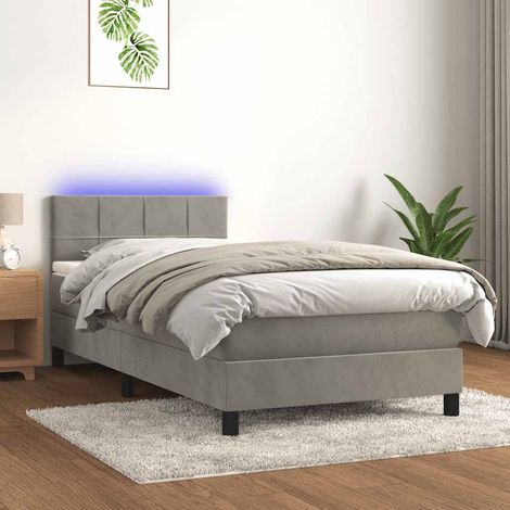 Boxspringbett mit Matratze & LED Hellgrau 80x200 cm Samt (1/5)