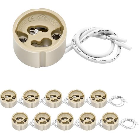Lot de 10 Douilles GU10 Céramique avec Câble de 12 cm en Silicone, Culot pour Ampoule GU10 LED et Halogène, 0-250V, 200W Max Douille avec câble 12 cm/120 mm en silicone. Connecteur pour LED et ampoul (1/5)