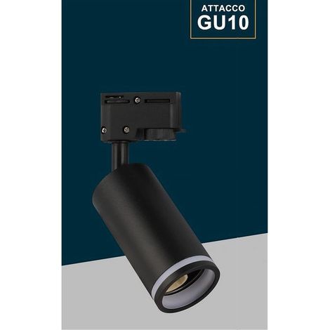 Trade Shop - Lampada Portafaretto Cilindrico Per Binario Monofase Orientabile Attacco Gu10 194c -      Negro (1/5)