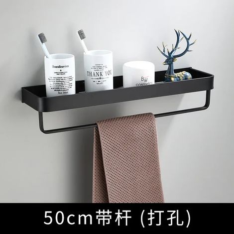 (50 cm avec barre) Étagère de salle de bain, étagère de douche en aluminium noir, étagère d'angle murale en aluminium noir, support de rangement pour cuisine (1/5)