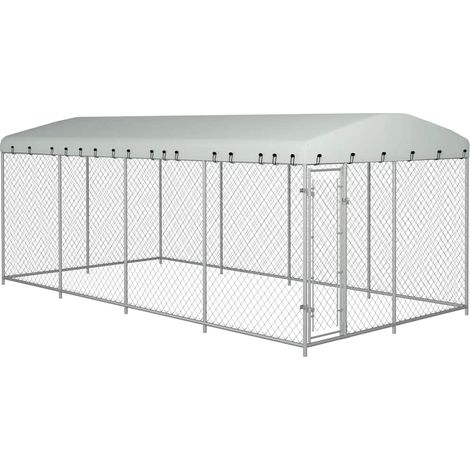 Vidaxl – Chenil extérieur avec toit pour chiens 7,6x3,8x2,3 m – Construction en acier galvanisé – Résistant aux UV et ignifuge – Sécurisé avec porte à charnières (1/7)