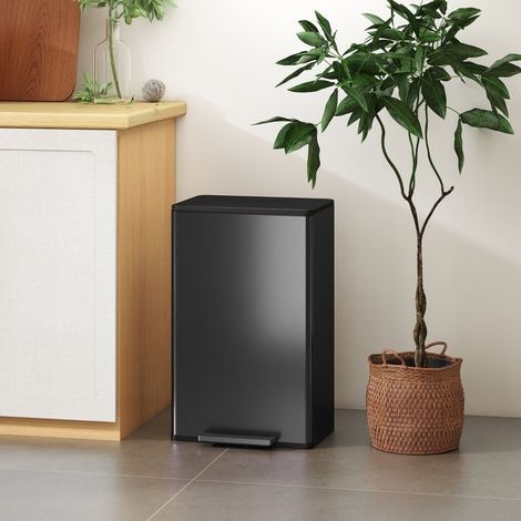 Poubelle de cuisine 45 L à pédale, couvercle soft-close et seau intérieur amovible noir HAVRYA (1/4)
