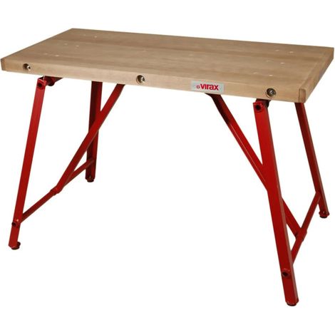Virax – Table de monteur professionnelle – Établi modulable 120 x 54 cm – Plateau hêtre épais 50 mm – Charge maximale élevée – 3 tirants de renfort (1/4)