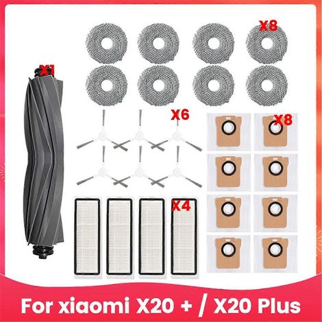 Pièces de rechange pour aspirateur robot X20+ / X20 Plus : brosse latérale principale, filtre HEPA, lingette de nettoyage, sac à poussière (1/5)