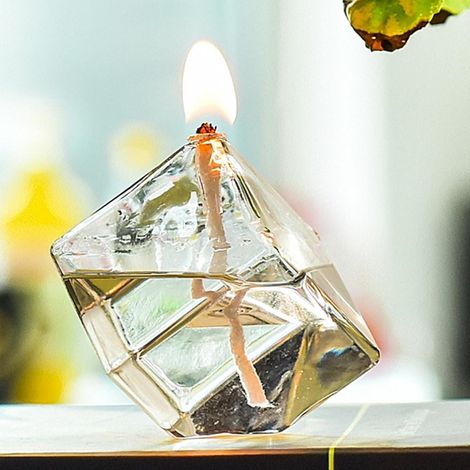 Lampe À Huile En Verre - Lampe À Bougie Liquide Rechargeable - Pour Décoration Intérieure Et Célébration - Forme Cubique - 1 Pièce (1/5)