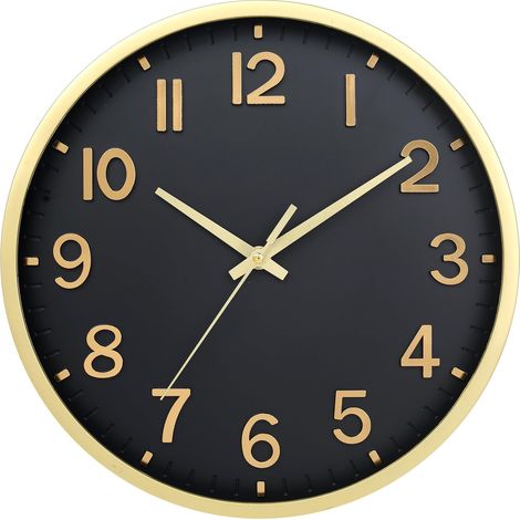 Horloges murales à piles, horloge murale moderne de 20,3 cm, silencieuse et sans tic-tac, pour décoration de salon, chambre à coucher, cuisine, bureau, salle de classe (Noir Or) (1/5)