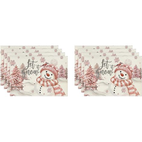 Lot de 8 sets de table de Noël roses enneigés, motif sapins de Noël, pour la décoration de la cuisine et de la salle à manger (B) (1/3)