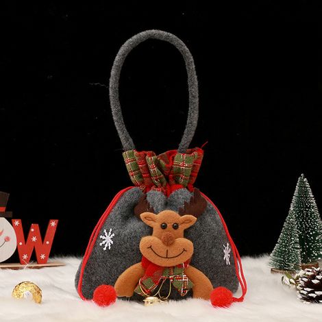 Sac Cadeau De Noël À Cordon - Sac À Pommes Et Bonbons - Motifs Père Noël Flocon De Neige Renne Ours - Lot De 4 (1/5)