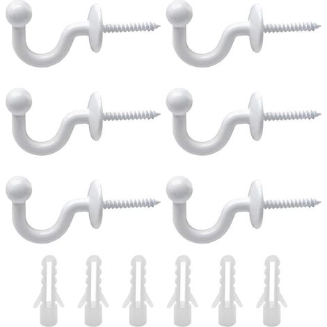 6 Pcs Embrasses Rideaux Crochets U Blanc Crochet d'Arrimage Rideau à Tête Ronde avec Tubes d’Expansion Plastique pour Accorcher Rideaux Vêtements Clé, Comprend Un Manchon de Fixation (1/5)