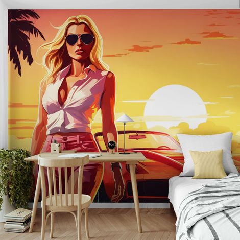 Papier Peint Miami - Sunset Muscle Car - 150 x 250 cm (1/2)