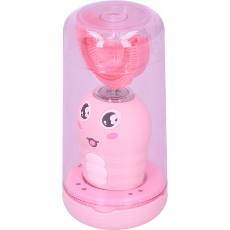 Brosse à dents électrique en silicone en forme de U pour enfants, avec commande vocale intelligente, rose. Soin bucco-dentaire des enfants. (1/5)