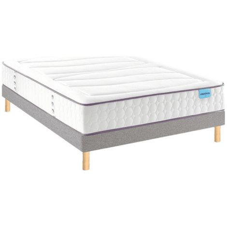 Ensemble Merinos BEAUTY BED + Sommier Pencil Confort Ferme 2 + Pieds 180x200 Gris Anthracite Chiné Ressorts (1/5)