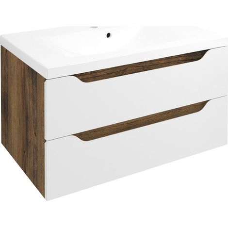 WAVE Meuble sous-vasque 79,7x45x47,8cm, blanc/chêne Collingwood (1/4)