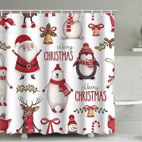 Ensemble de rideaux de douche à motifs de flocons de neige de Noël, Père Noël et renne, en polyester anti-moisissure et imperméable, rideau de salle de bain occultant pour baignoire (1/4)