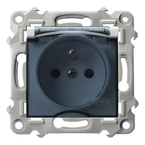 Enchufe a prueba de salpicaduras con toma de tierra IP-44, tapa transparente - blanco, S