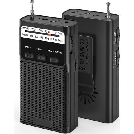 Radio portátil pequeña, radio AM(MW)/FM con batería recargable de 1200 mAh, radio de bolsillo a transistores con excelente recepción, excelente calidad de sonido con linterna/TF (1/4)