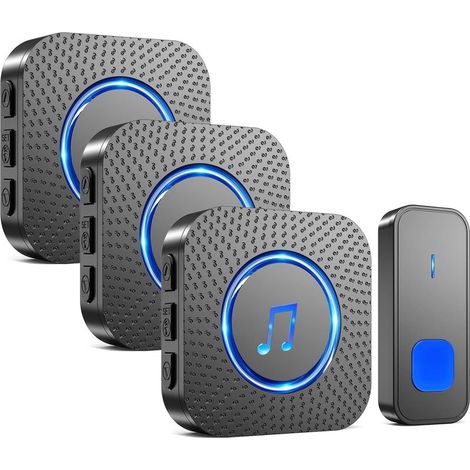 Sonnette sans Fil, 400M Sonnette Longue Portée Exterieur Étanche Electronique, Kit de Carillon avec Récepteurs Enfichables pour la Maison, LED Bleu (1/5)