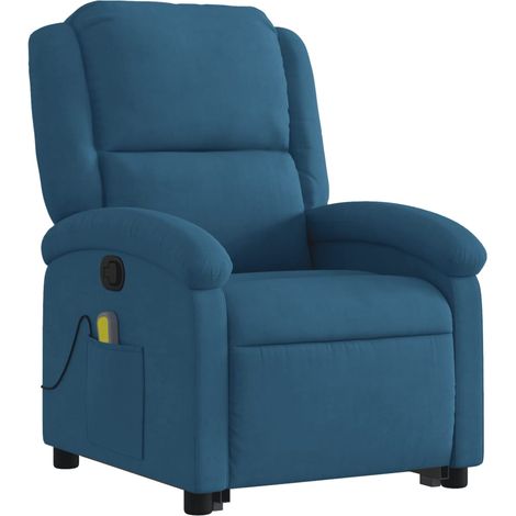 Sillón de relajación TV función masaje reclinable elevación eléctrica en terciopelo azul DEC026872 (1/5)