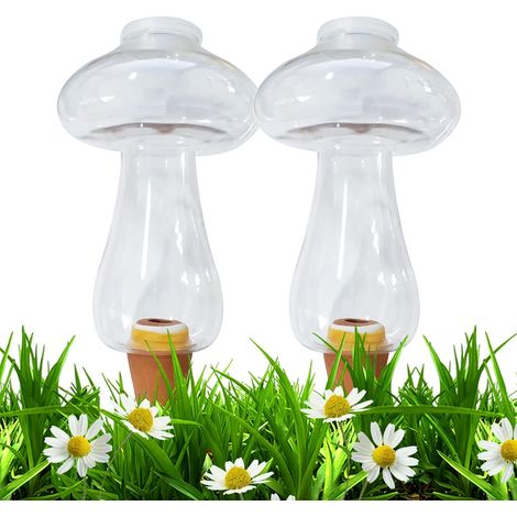 2 Pièces Cone Arrosage Bouteille 300ML, Bille Argile Plante Interieur, Systèmes D'irrigation Automatique pour Planter Pot, Distributeur Eau Plantes Arroser Vacances Transparent Boules (Champignon)