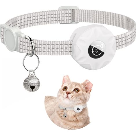 Irovami Collier AirTag chat – réfléchissant, clochette, léger, blanc (1/5)