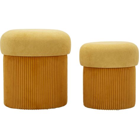 PUFF CON COMPARTIMENTO DE ALMACENAMIENTO ASPEN MOSTAZA SET DE 2 PIEZAS CM Ø 42X44-35X37 (1/5)