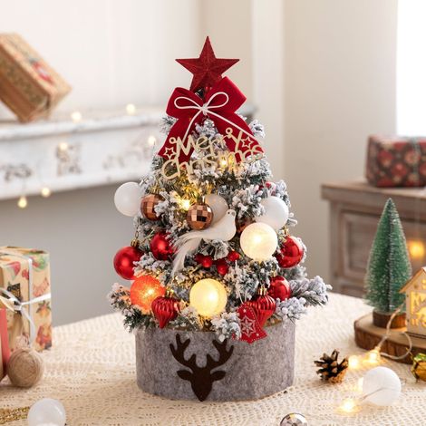 Mini Árbol de Navidad 45 cm, Rojo con Efecto Nieve, Decoración Festiva Elegante – Ideal para Escritorio y Hogar (1/4)