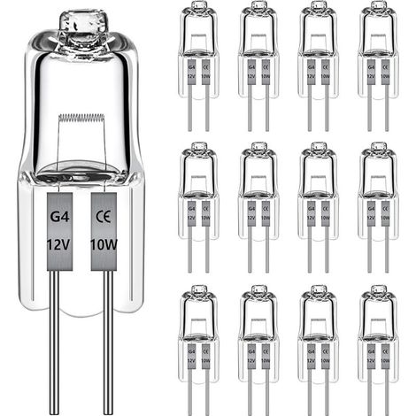 12 Stück G4 Halogenglühbirne 10W 2700k 120LM, Halogenlampe G4 10w 12V bis 300C, Halogen Dimmbar Warmweiß für Dunstabzugshauben, Öfen, Mikrowellen
