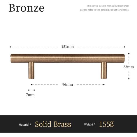 (Pas de 96 mm) Poignées longues minimalistes en laiton massif antique Santaya pour meubles de cuisine et tiroirs de commode, style T. (1/5)