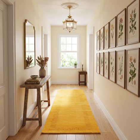 Tapis Loribaft Tapis Nova - Tapis en laine - 300x80cm, Rectangular - 100% Laine vierge - Tissé main - Or