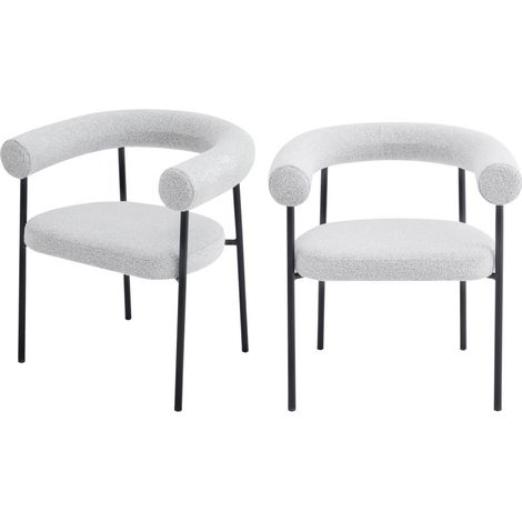Lot de 2 fauteuils de table en tissu bouclette et métal - Écru chiné - Olympe (1/5)