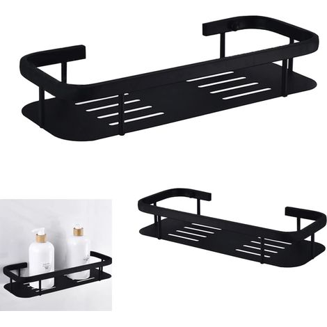 Zweiteiliges Duschregal-Set, zur Wandmontage ohne Bohren, aus Edelstahl 304, schwarz, mit Tropfschale, Duschregal zur Aufbewahrung im Badezimmer. (1/5)