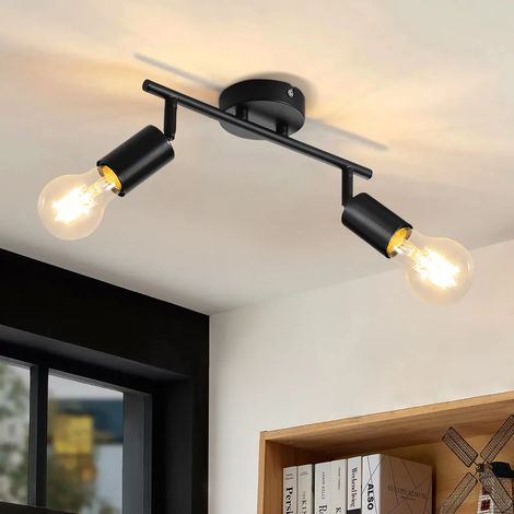 GBLY Plafonnier noir Lampe de plafond à 2 flammes - E27 Spot de plafond vintage couloir Spot de plafond pivotant 350° Spots industriels pour cuisine salon chambre à coucher (sans ampoules)
