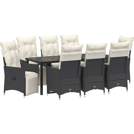 Maison Exclusive - Set da Pranzo per Giardino con cuscino 9 pcs Nero polyrattan