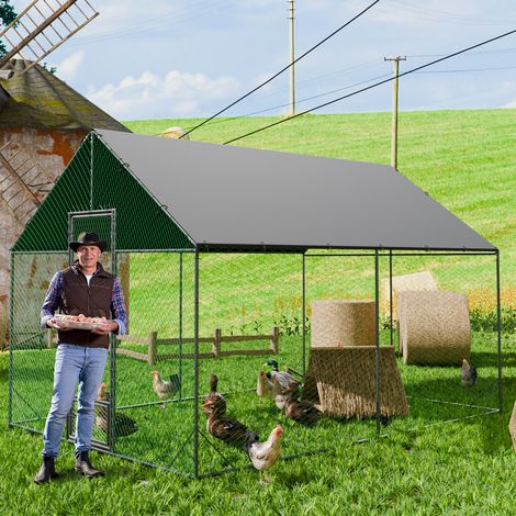 Enclos poulailler - 12 m² Filet en nylon 4×3×2.7m Haut Support Acier galvanisé Renfort antirouille, avec Tissu Oxford imperméable pour poulet canard lapin chiot (1/5)