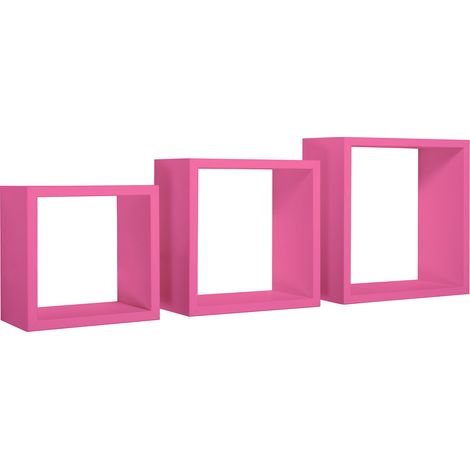 Set 3 Mensole da Parete Cubo in Fibra di Legno Incubo Fuxia (1/5)