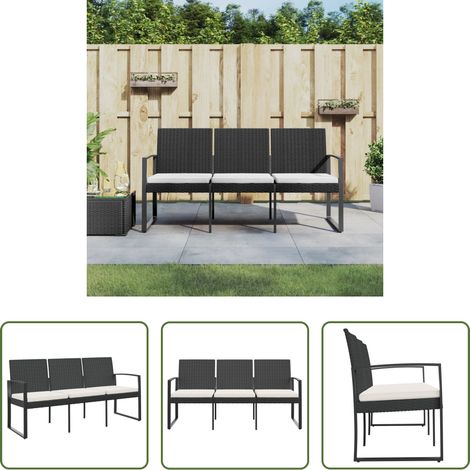 Gartenmöbel - Gartenbank 3-Sitzer mit Kissen Schwarz PP-Rattan (1/5)