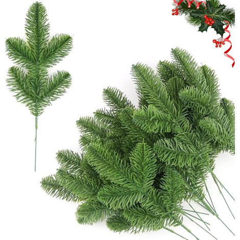 Branche Artificielle Decorative Noel Fausse Branche de Sapin Artificiel Deco 20 Pcs Naturel Branches de Sapin Artificielles pour DIY Guirlande Cadre de Porte Fenêtre Cadeau Noël (28,5 cm) (1/5)