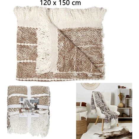 Plaid - HOME DECO FACTORY - Maille Tressée à Franges - Marron (1/5)