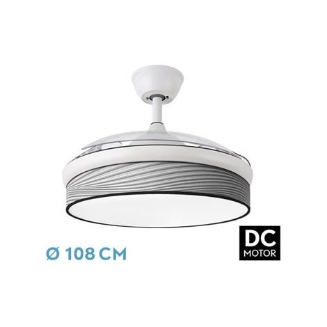 Ventilatore DC Fashion 72W Bianco/Grigio Groove 108cm 7200lm 3CCT Telecomando (1/2)