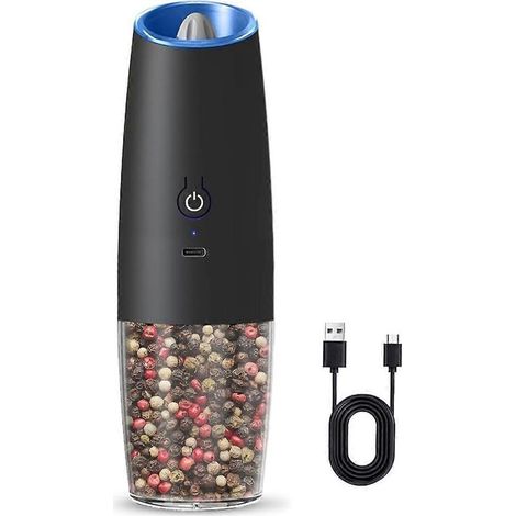 Moulin à sel et à poivre électrique rechargeable, réglable, noir (1/5)