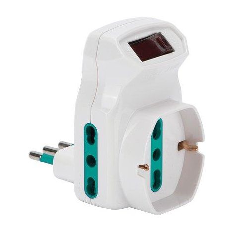 ADATTATORE TRIPLO 10A16A+SCHUKO FME  BIANCO 2P+T + INTERRUTTORE TERMICO