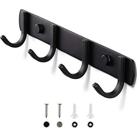 QAZQA Porte Manteau Mural,Patères Porte Manteaux Design En Acier Inoxydable, Patères Salle De Bains Solide pour Chambre Bureau Noir (4 Hook) (1/5)