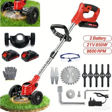 21V Cordless Grass Trimmer Garden Strimmer Edger Cutter With 2 Batteries
