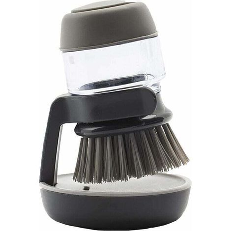 Brosse à Vaisselle avec Distributeur de Savon, Brosse de Cuisine avec Support, Brosse avec Réservoir Liquide Vaisselle, Brosse de Nettoyage pour Nettoyage de Poêles, Evier de Cuisine, Gris (1/5)