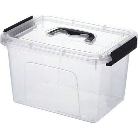 Boîte de rangement en plastique - Transparent avec couvercle - Dimensions : environ 27.5 x 19.5 x 16cm(Noir) (1/2)