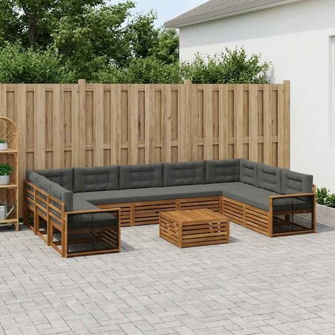 vidaXL Outdoor-Sofagarnitur mit Kissen 10 pcs Natur und Anthrazit (1/5)