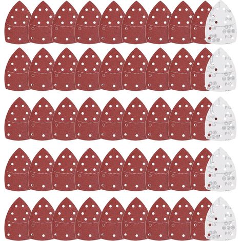 50 Feuilles abrasives, Grain 40 à 240, 11 trous, Pour ponceuse triangulaire, Bois Métal Plastique (1/5)