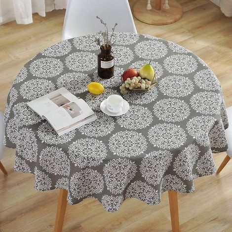 Mantel redondo a rayas con estampado floral, lavable, fiestas, reuniones familiares y picnics. 1 unidad (flores grises, 150 cm) (1/5)