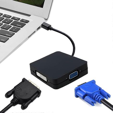 Adaptateur convertisseur 3-en-1 Mini DisplayPort Thunderbolt vers HDMI, VGA et DVI - Puce analogique, compatible 4K (1/5)