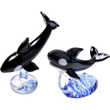 Lot de 2 figurines de baleines miniatures en verre soufflé à la main, style animal marin, porte-baguettes, cadeau, décoration pour aquarium - Style 1 (1/5)